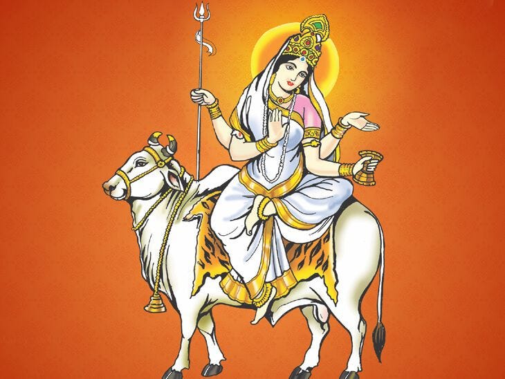 The eighth form of Mahadevi is the mother goddess Mahagauri.