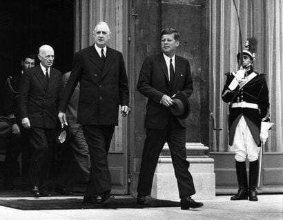 De Gaulle and John F. Kennedy in Paris, 1961. Source: John Fitzgerald Kennedy Library, Boston.