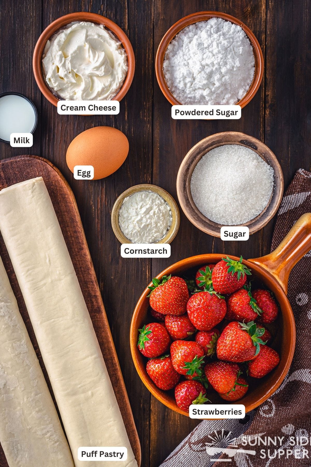 Ingredients for strawberry strudels.