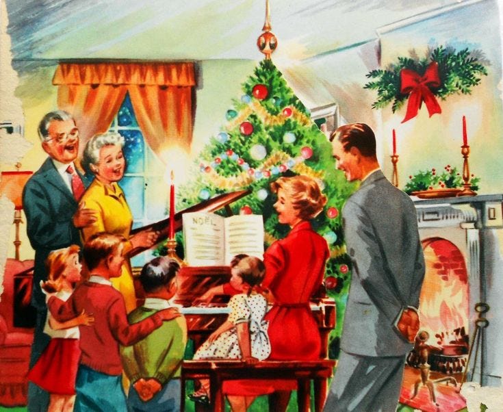 1950's The Family Singing Around the Piano Christmas Tree Vintage Christmas  Card | #1732064771 | Vintage christmas cards, Christmas art, Christmas  scenes