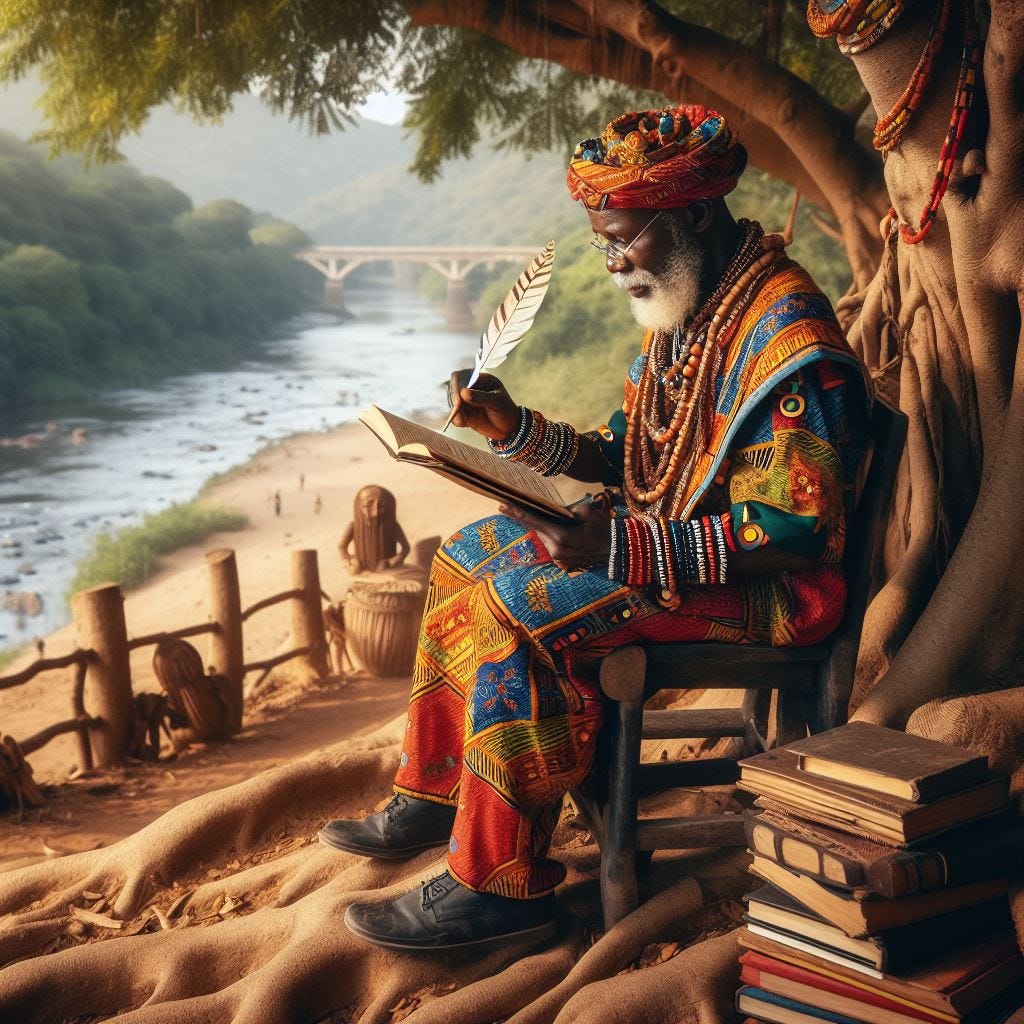 African Philosopher writing notes