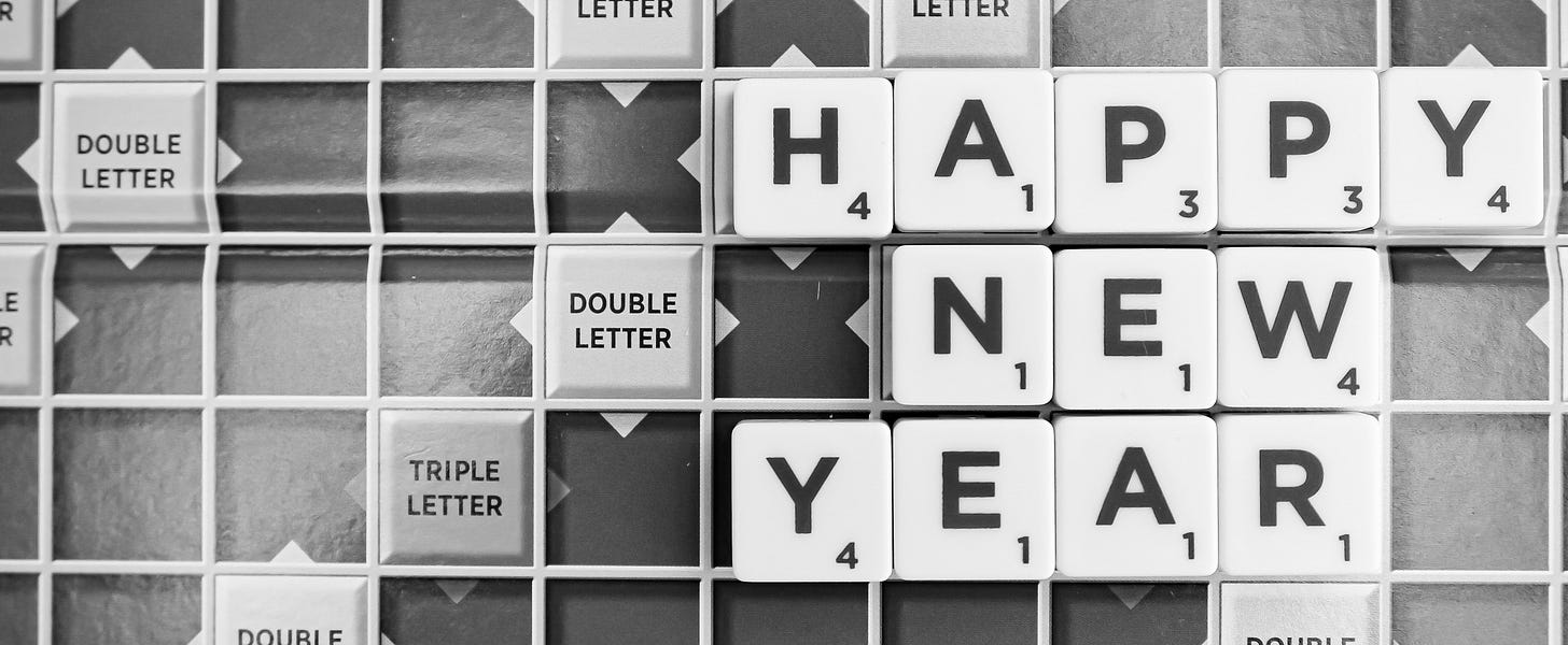 A Scrabble board spells out a Happy New Year message