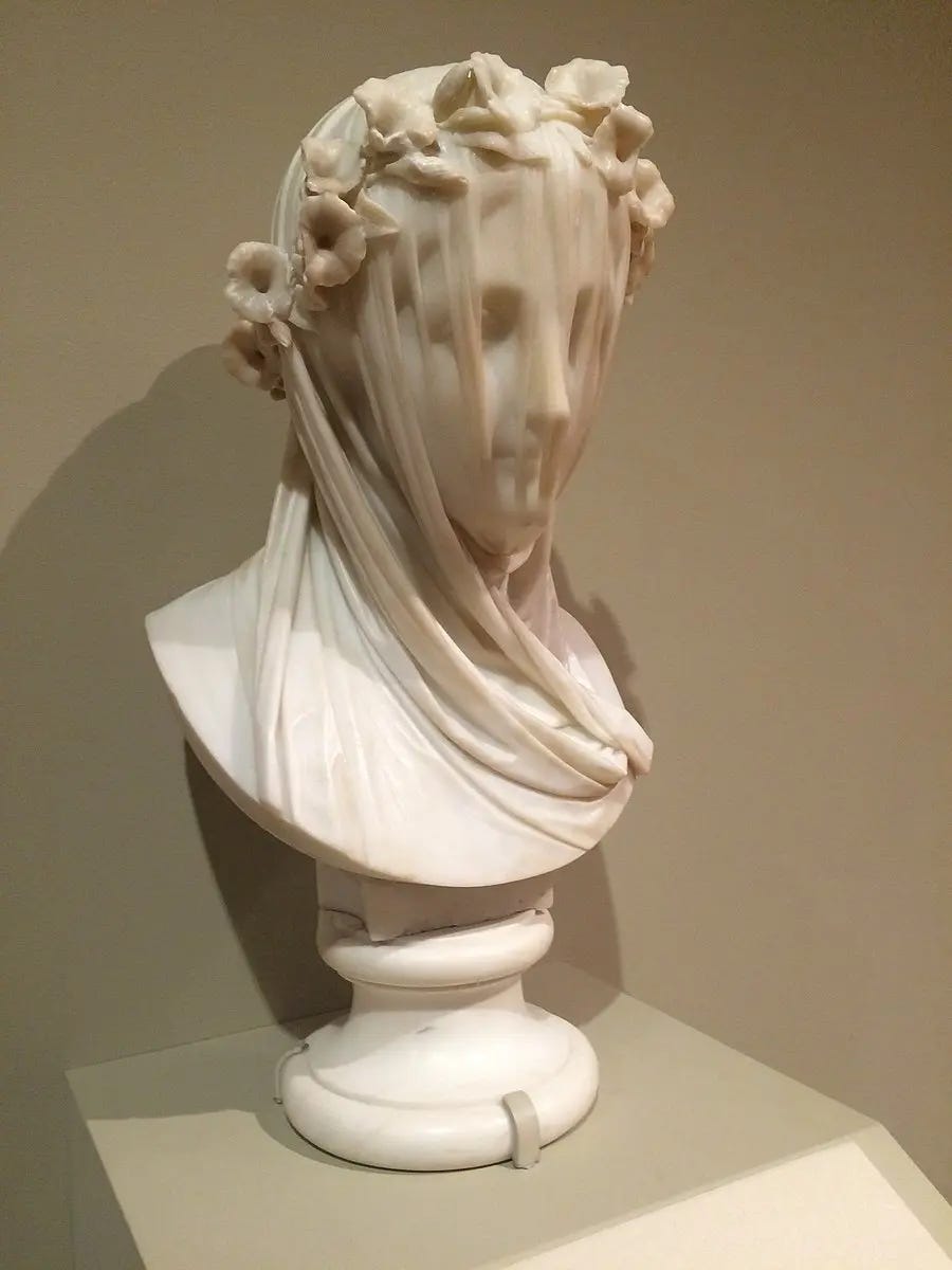 "Woman in Veil" by Raffaelle Monti. Minneapolis Museum of Art. Orual wears a veil to hide her ugly features, but that doesn't disguise her selfish heart. (<a href="https://commons.wikimedia.org/wiki/User:Waldyrious">Waldyrious</a>/<a href="https://creativecommons.org/licenses/by/2.0/deed.en">CC BY-SA 2.0</a>) "Woman in Veil" by Raffaelle Monti. Minneapolis Museum of Art. Orual wears a veil to hide her ugly features, but that doesn't disguise her selfish heart. (<a href="https://commons.wikimedia.org/wiki/User:Waldyrious">Waldyrious</a>/<a href="https://creativecommons.org/licenses/by/2.0/deed.en">CC BY-SA 2.0</a>)