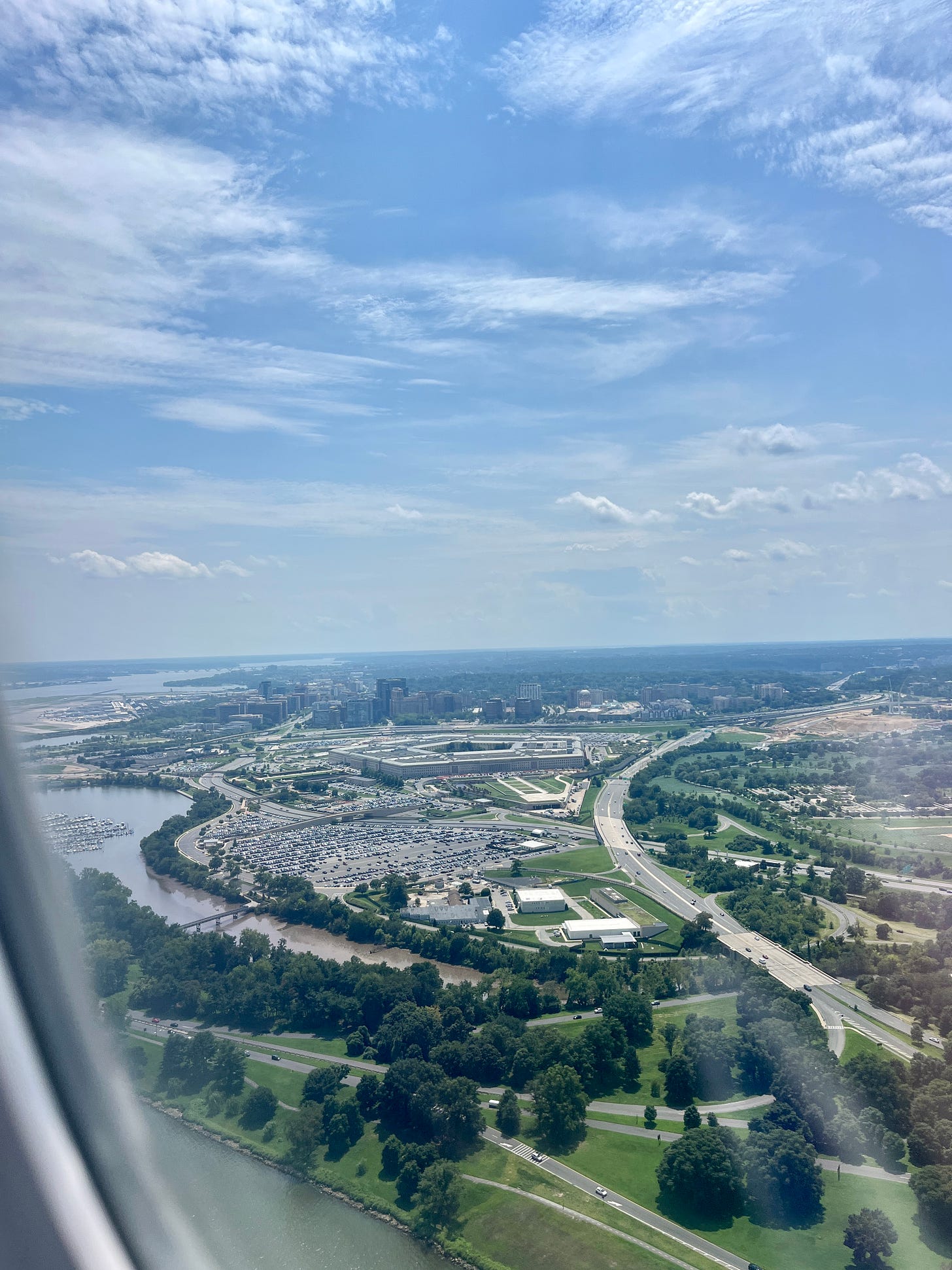 photo of the Pentagon from airplane window