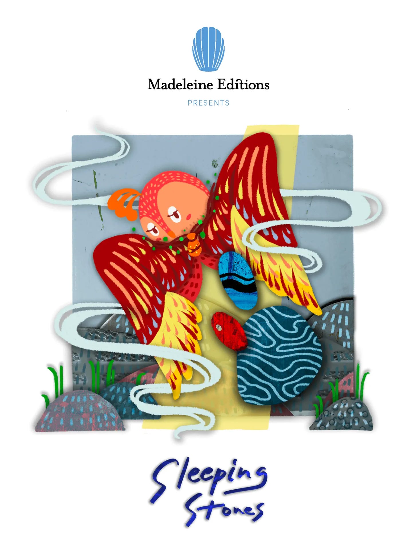 cover of Kaitlin Solimine's multilingual children's book, Sleeping Stones, with an image of an owl