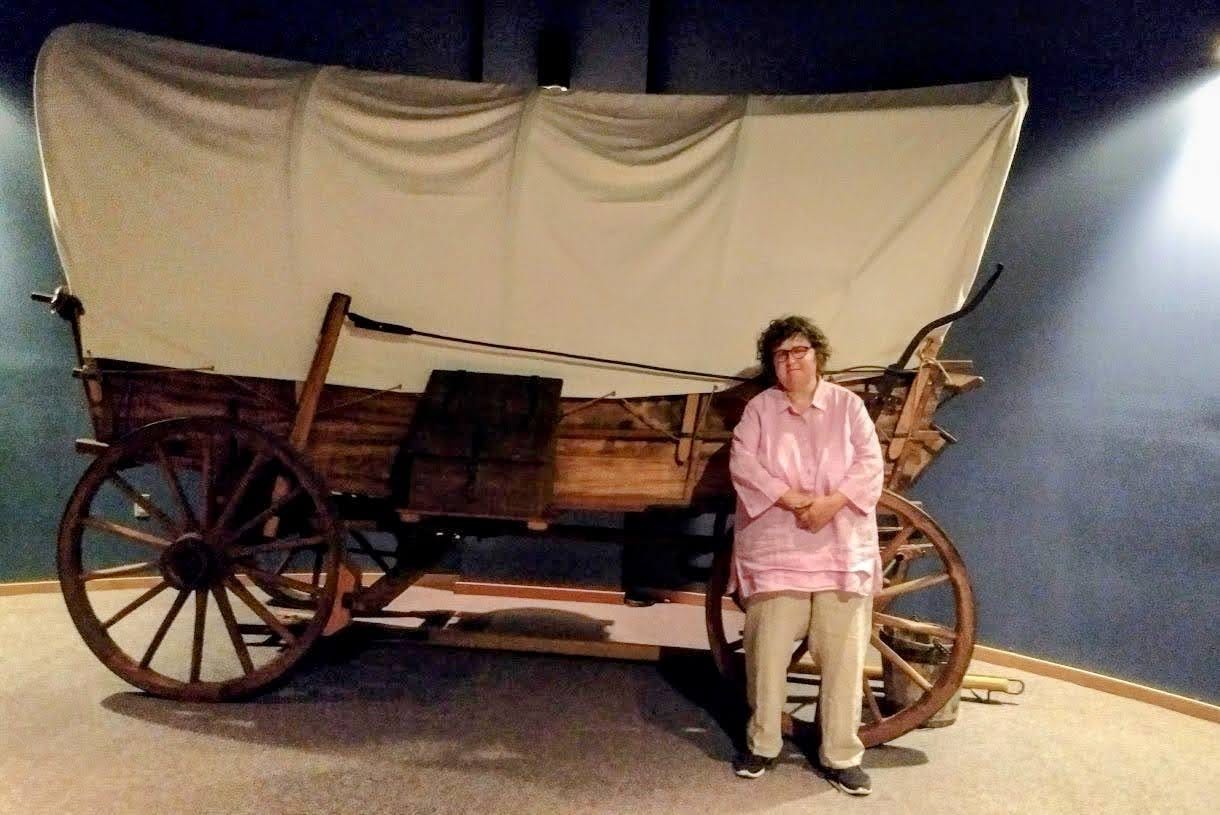 Annette with covered wagon