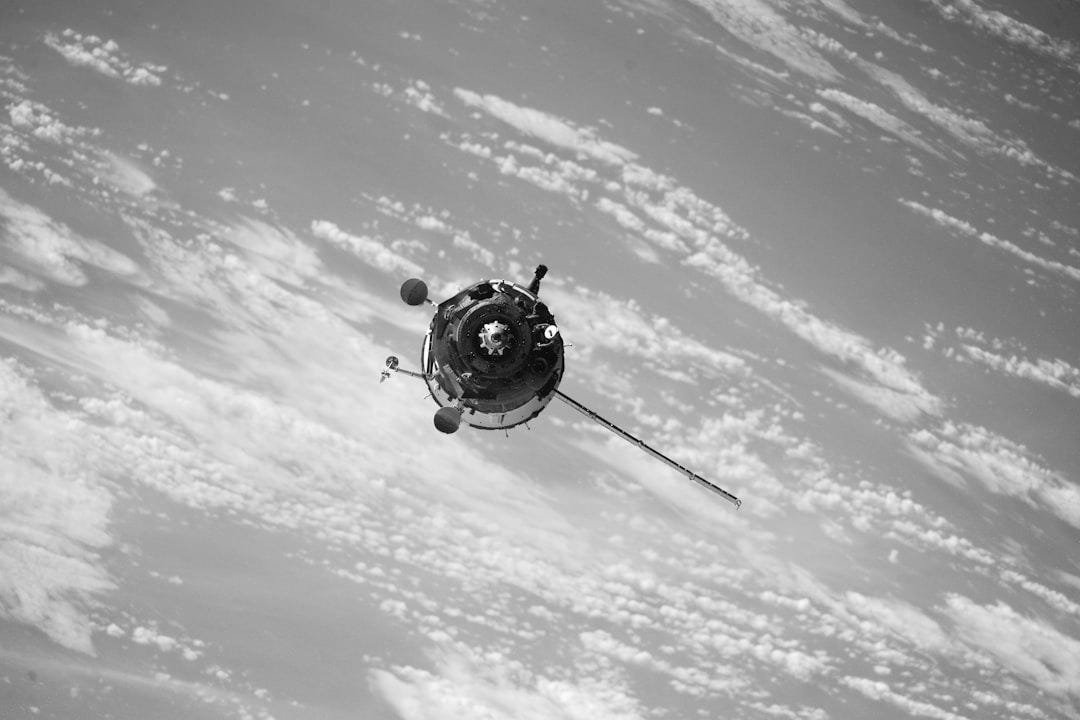 satellite flying on space