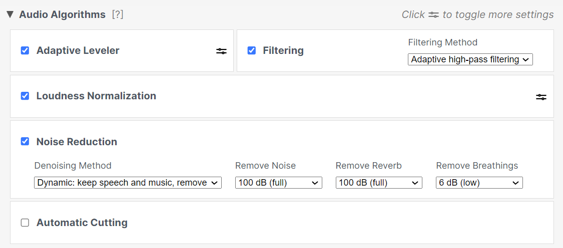 Auphonic settings for test #3