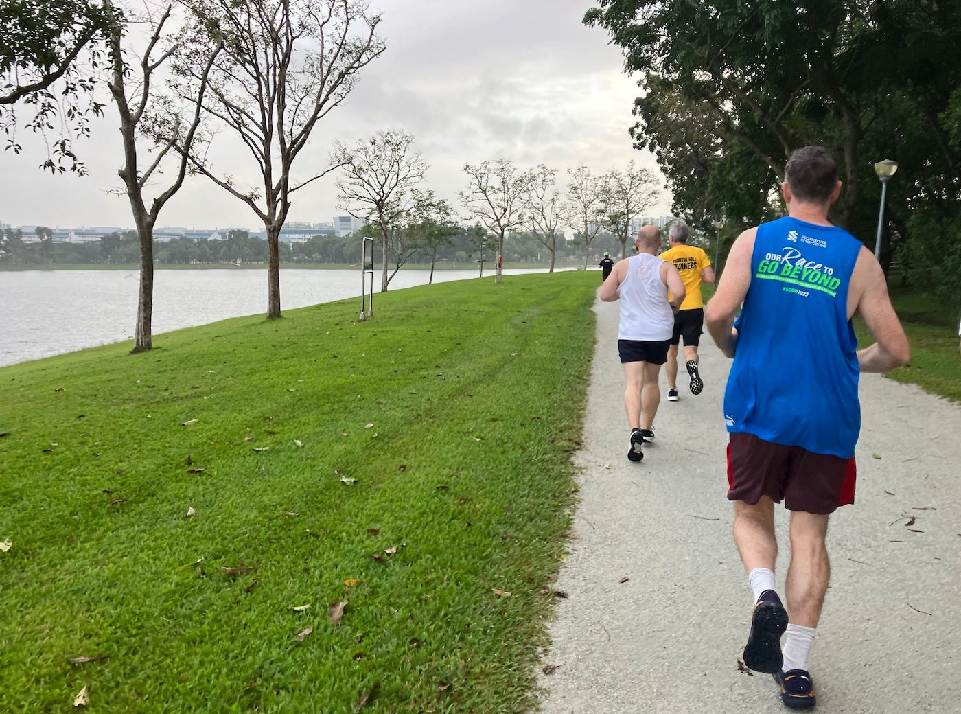 Runners spreading out on the path