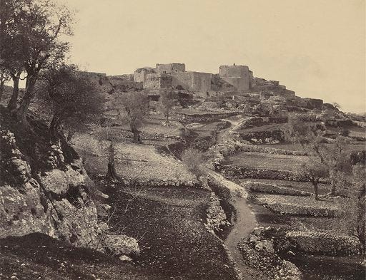 a black-and-white photo of Gibeon, El Jib, Palestine from 1862