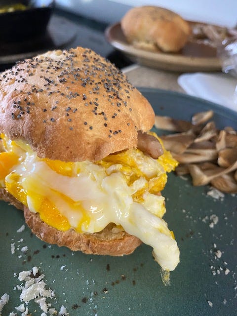 poppy seed biscuit egg and cheese sandwich