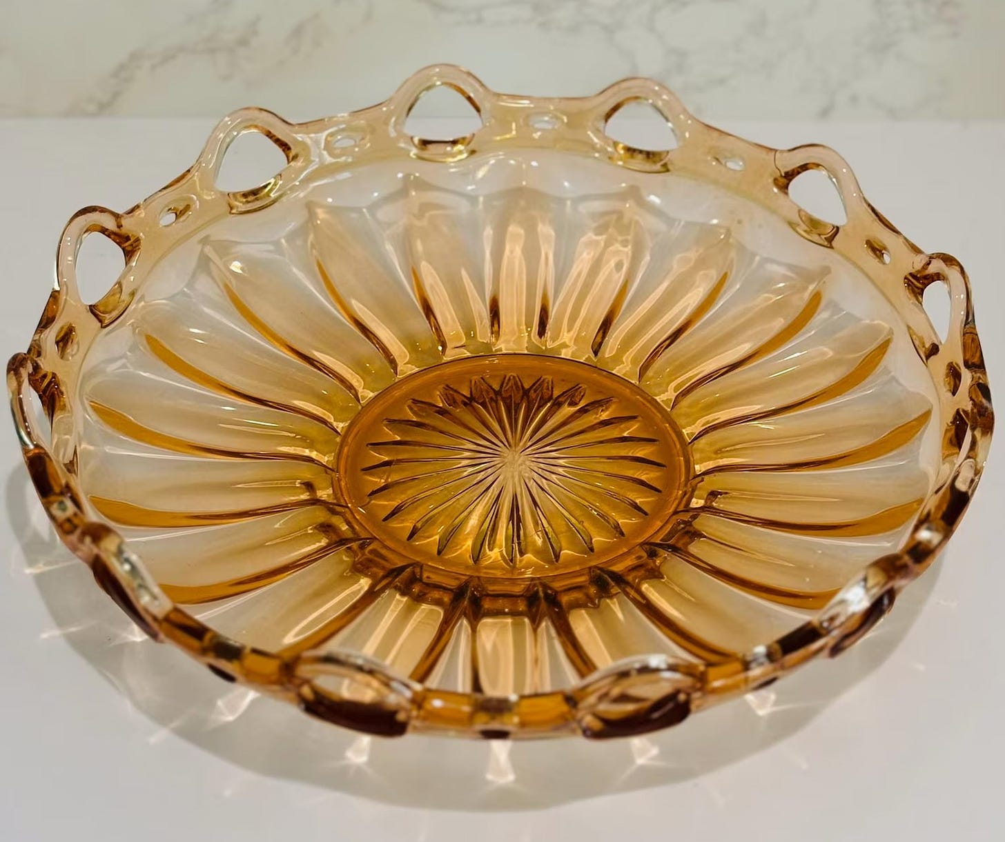 amber platter from Fostoria.