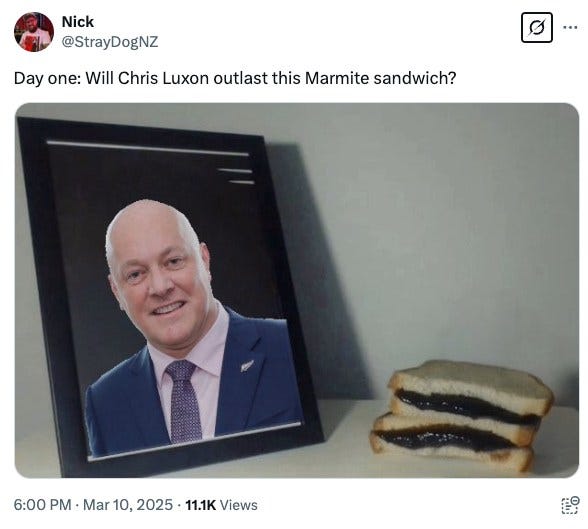 Which will last longer, a Marmite sandwich or Christopher Luxon as PM.