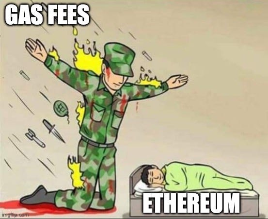 Soldier protecting sleeping child |  GAS FEES; ETHEREUM | image tagged in soldier protecting sleeping child | made w/ Imgflip meme maker
