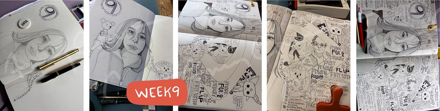 Week 9 pages in illustrated journal.