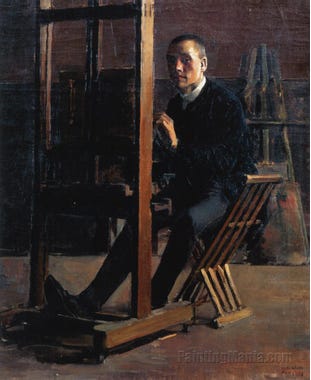 Self-Portrait at the Easel - Akseli Gallen-Kallela Paintings