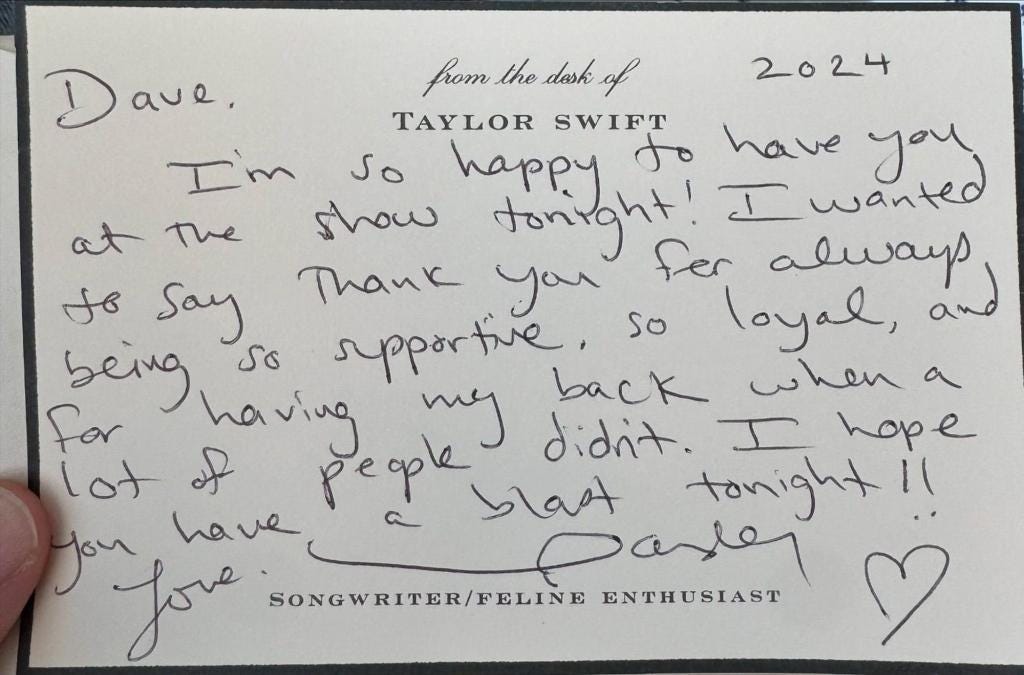 Taylor Swift thanks Dave Portnoy in handwritten letter delivered at Eras  Tour