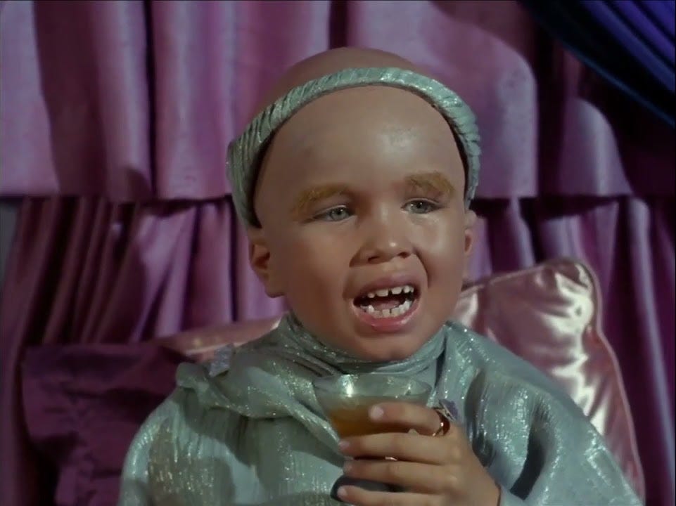 Screenshot of Clint Howard as Balok, from Star Trek ("The Corbomite Maneuver")