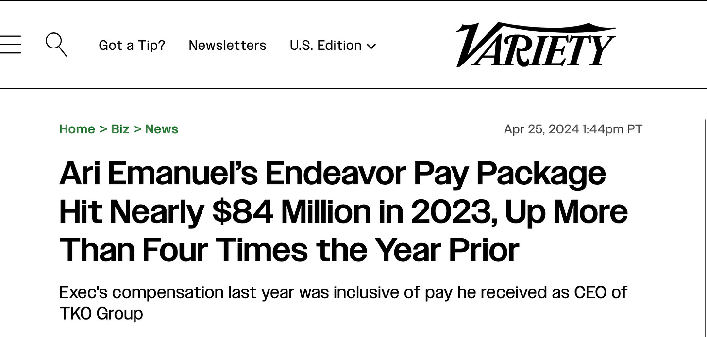 Ari Emanuel’s Endeavor Pay Package Hit Nearly $84 Million in 2023, Up More Than Four Times the Year Prior