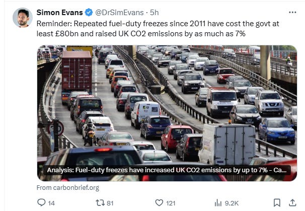 Figure 1 - Carbon Brief Furious at Fuel Duty Freeze