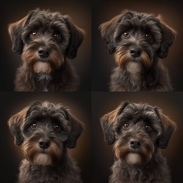Imagens criadas pelo MidJourney com base na descrição da minha cachorra