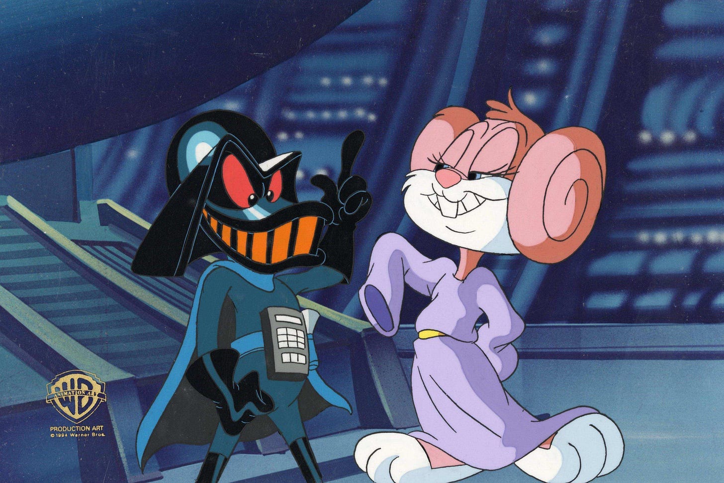Duck Vader and Princess Babs, characters played by Plucky Duck and Babs Bunny, respectively, both make an appearance in Tiny Toon Adventures: Buster Busts Loose!