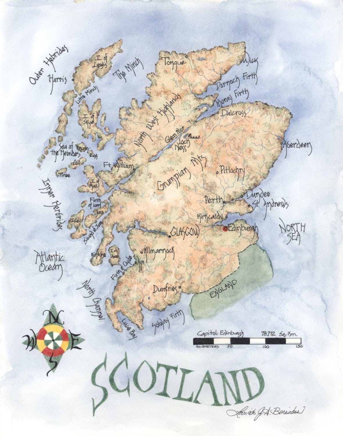 Map of Scotland Watercolor and Colored Pencil Map - Etsy Canada