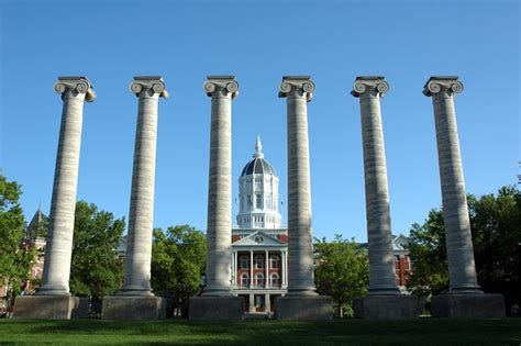 University of Missouri Columns with Jesse Hall in the background.