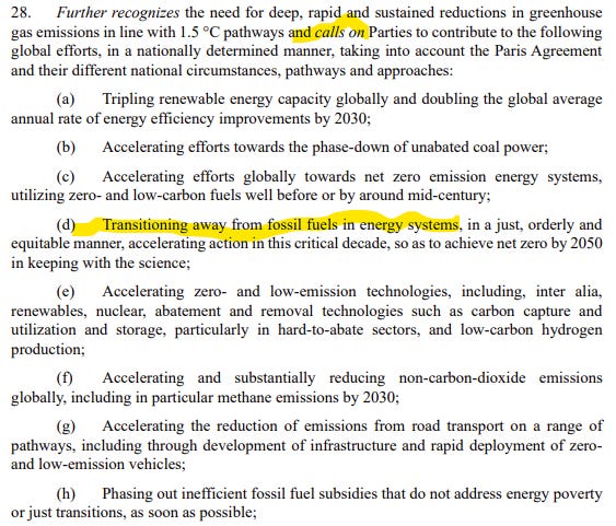 Figure 3 - COP28 Text Calls for transition away from fossil fuels in energy systems
