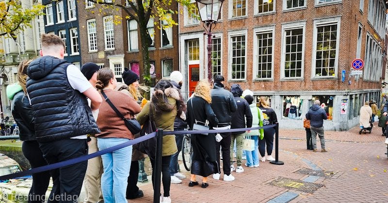 Queue at a popular brunch place in Amsterdam, Netherlands