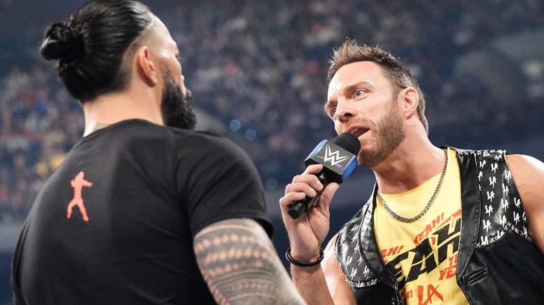 LA Knight confronting Roman Reigns on "WWE SmackDown"