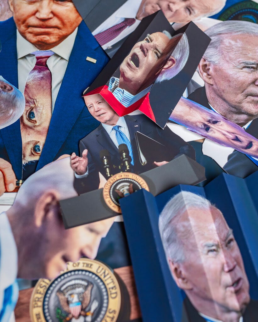 A photo illustration of a series of photographs of President Biden from different angles. 