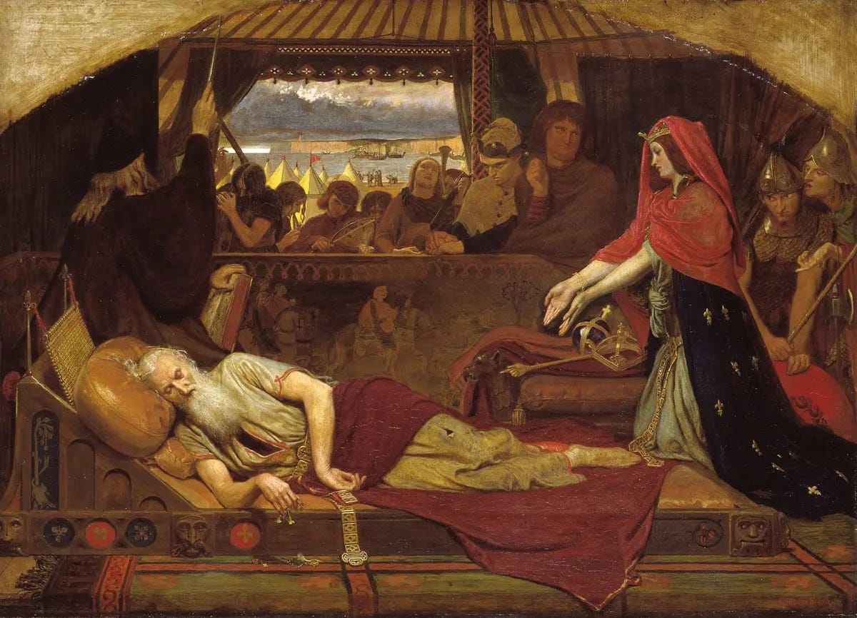 "Lear and Cordelia" by Ford Madox Brown. Oil on canvas; 39 inches by 27 11/12 inches. National Gallery, London. (Public Domain) "Lear and Cordelia" by Ford Madox Brown. Oil on canvas; 39 inches by 27 11/12 inches. National Gallery, London. (Public Domain)