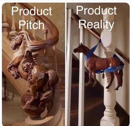 May be an image of text that says 'Product Pitch Product Reality'