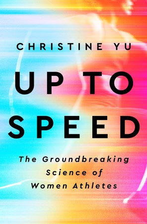 Up to Speed book cover blue to red ombre with image of blurred woman running in the background