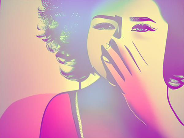 AI generated image of a woman covering her mouth painted in a pop art fashion
