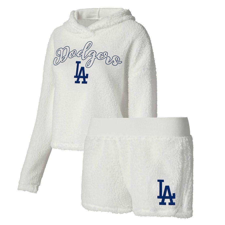 Los Angeles Dodgers Concepts Sport Women's Fluffy Hoodie Top & Shorts Sleep Set - Cream