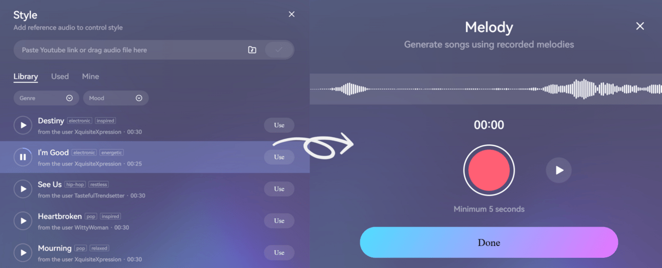 Mureka: interface de como criar músicas com IA.