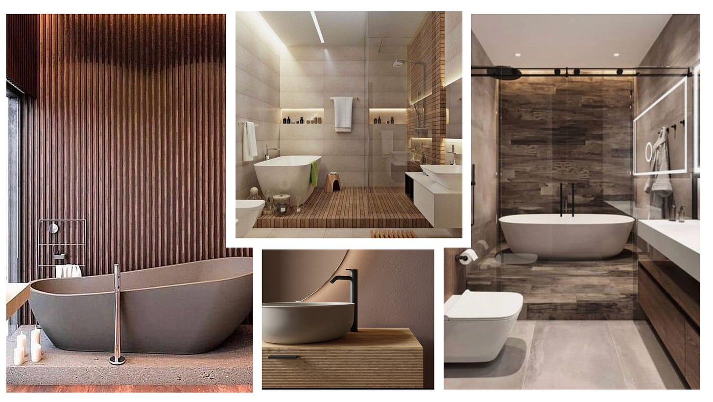 inspiration board of different bathrooms