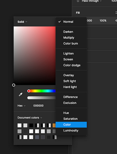 A screenshot of Figma’s color blending mode UI.