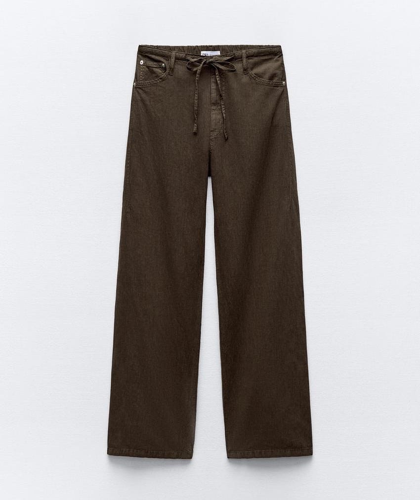 Zara FLOWY FAUX DENIM PANTS - Chocolate - Image 4