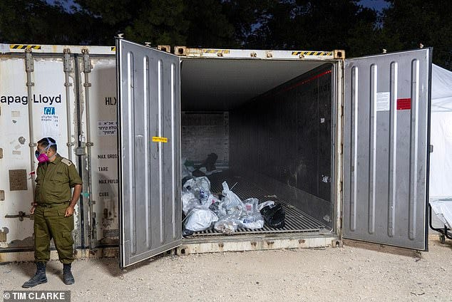 Almost two weeks on from the surprise attack on October 7, ambulances continue to arrive bearing body bags which contain the remains of both civilians and soldiers