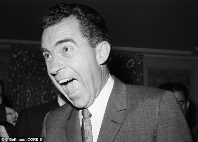 Esquire magazine's famous "Why is this man laughing?" photo of Nixon.