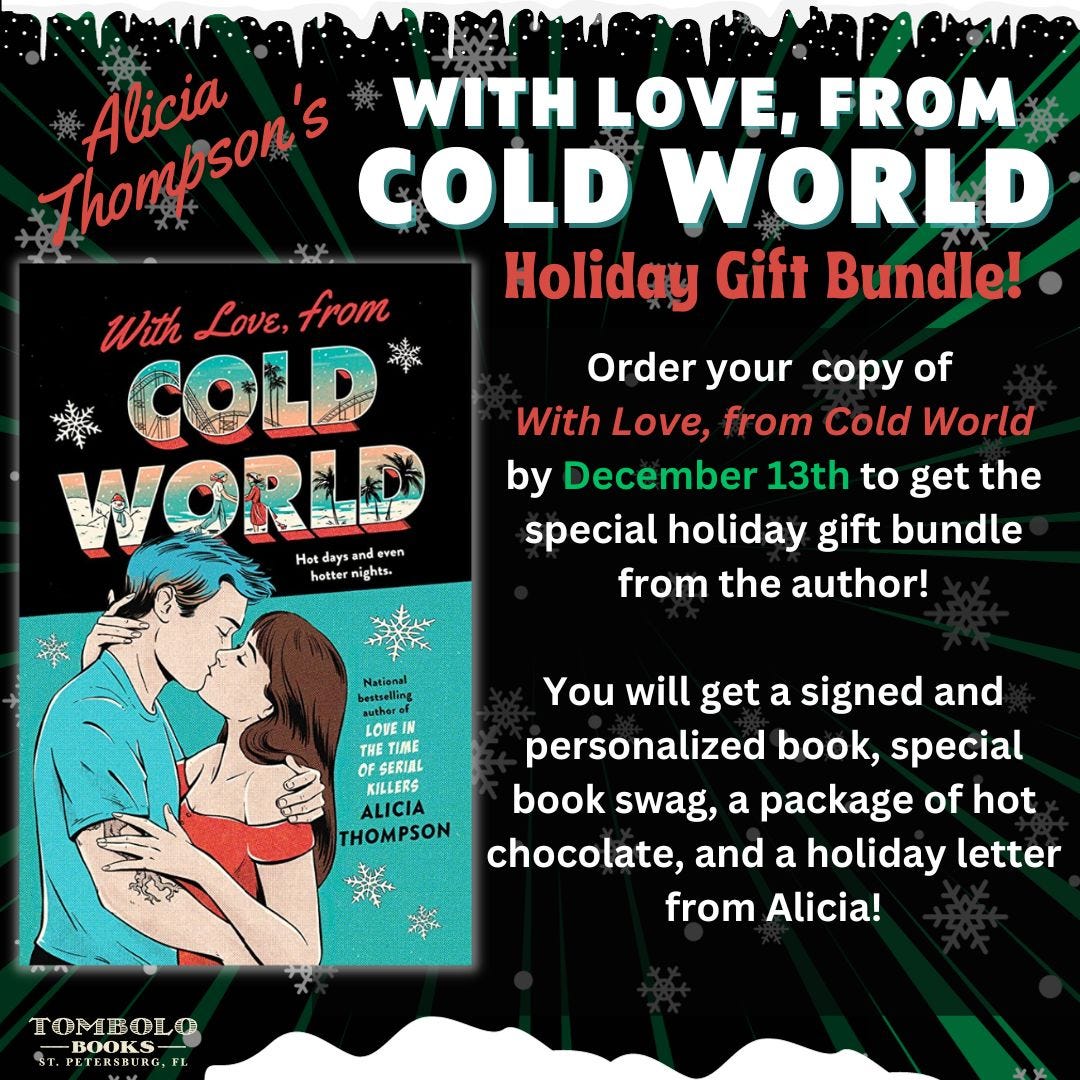 Graphic for my WLFCW Holiday bundle, which says to order by December 13th to get a signed/personalized book, special  book swag, a package of hot chocolate, and a holiday letter from me!