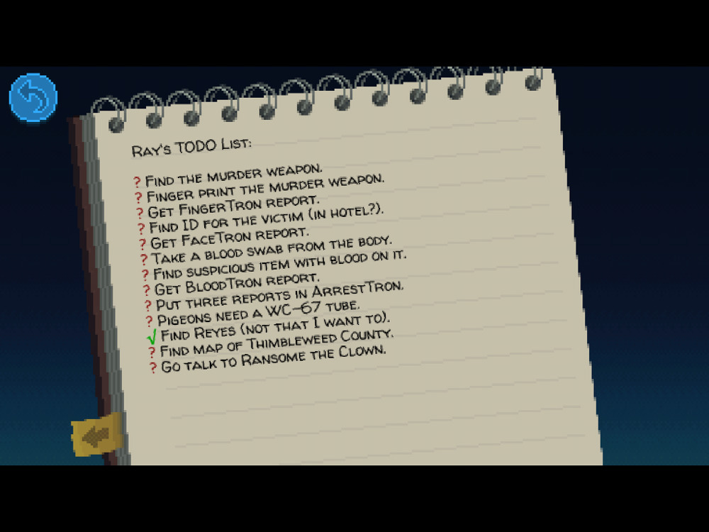 A to-do list in Thimbleweed Park