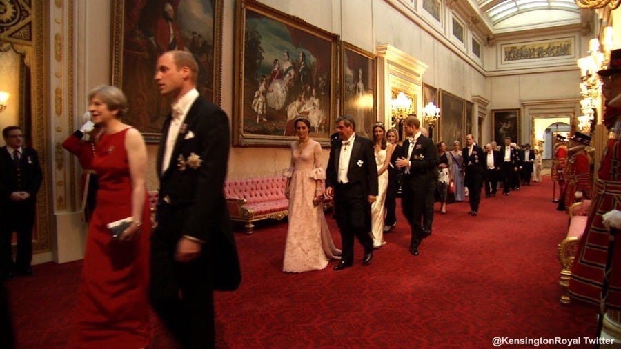 Duchess of Cambridge (Kate Middleton) walking on the way to the State Banquet