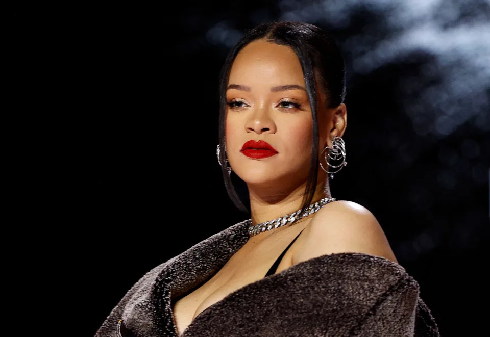 Rihanna poses during the Super Bowl LVII Pregame & Apple Music Halftime Show press conference at Phoenix Convention Center on February 09, 2023 in Phoenix, Arizona.