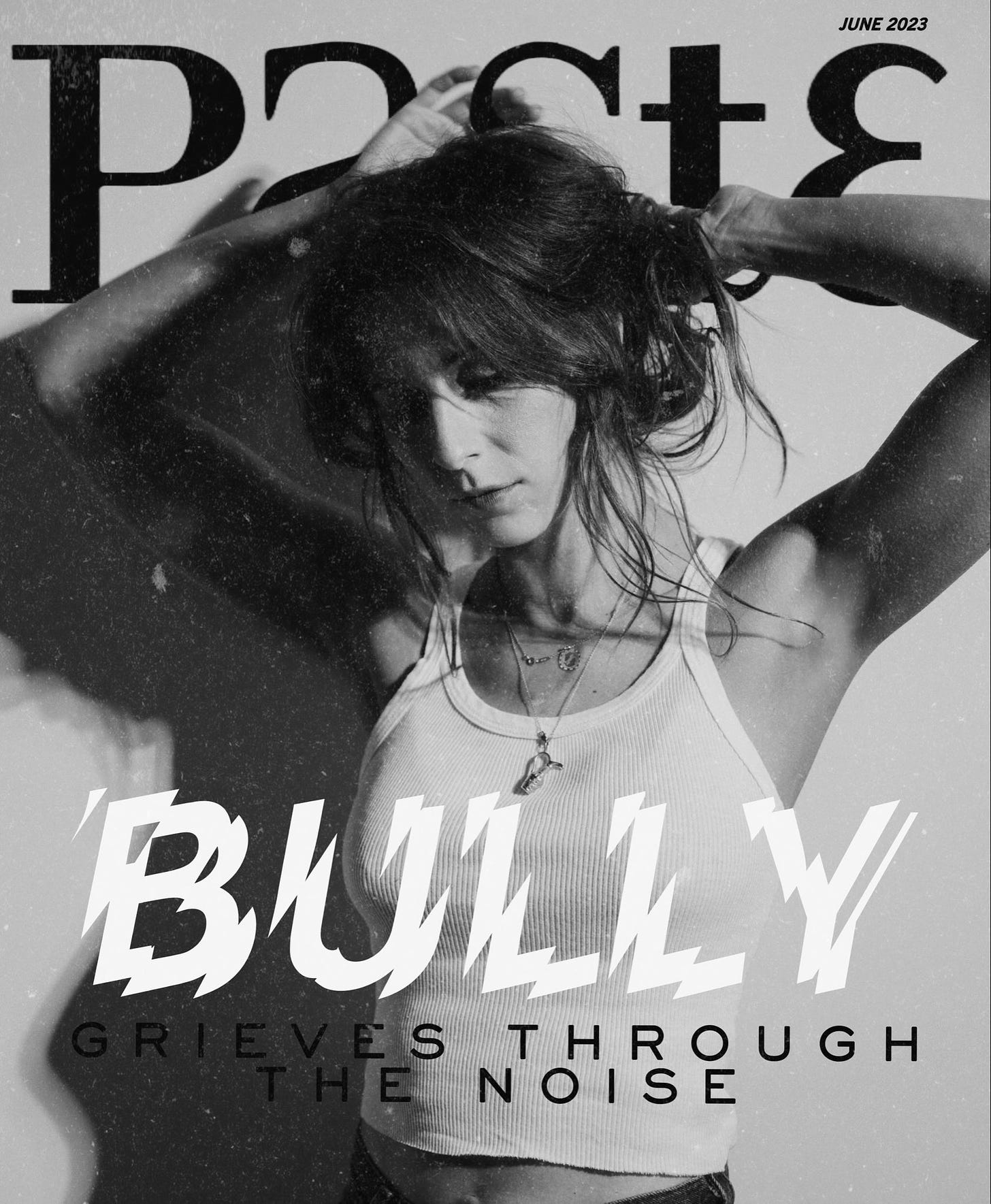 Paste Magazine cover featuring Alicia Bognanno of Bully. Text says “Bully Grieves Through the Noise”