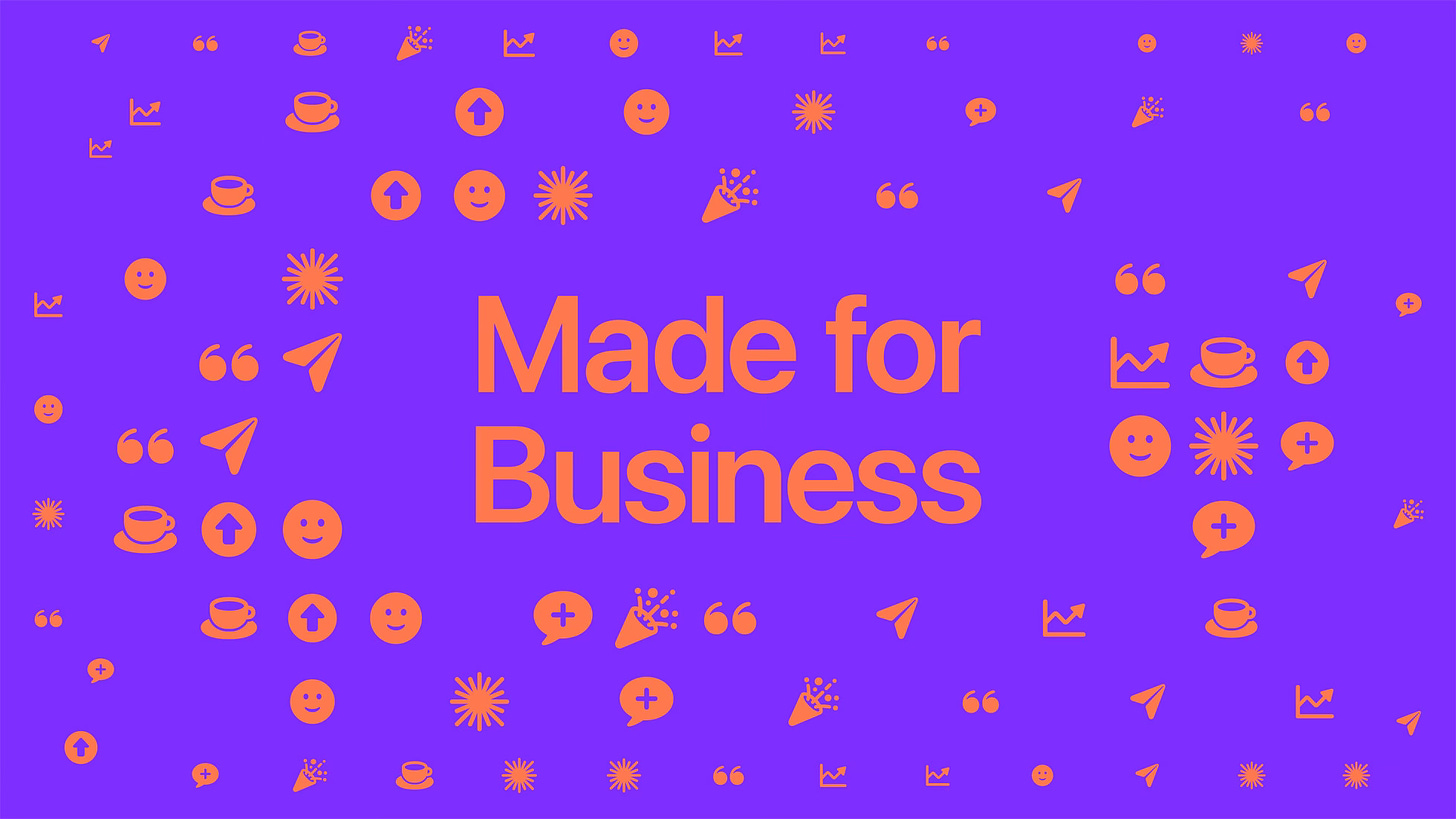 A purple and orange illustration representing the Today at Apple Made for Business collection.