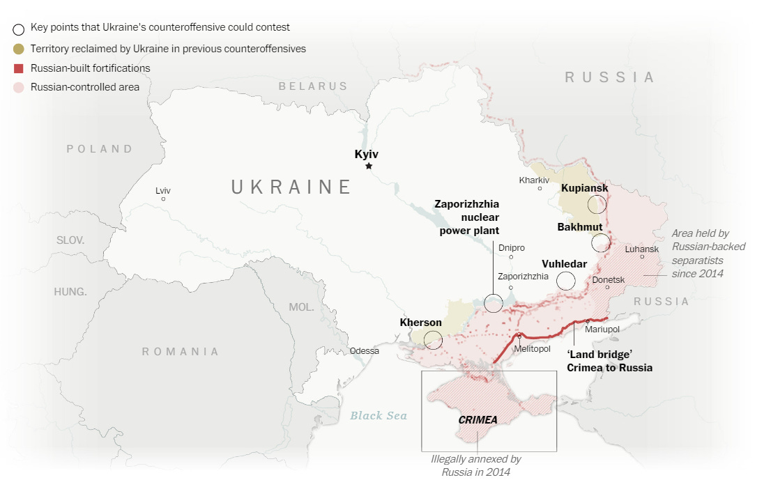 Key areas in Ukraine's counteroffensive. (TWP)